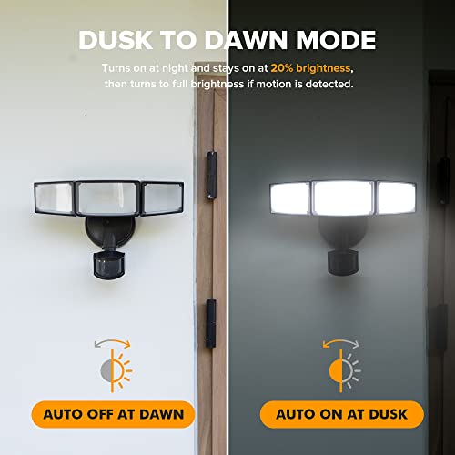 LUTEC 72W 7500LM LED Security Lights Motion Sensor Light Outdoor, 5000K Daylight, IP65 Waterproof, Dusk to Dawn, 3-Head Motion Detected Flood Light for Garage, Yard, Porch(Black) by LUTEC - Image 5
