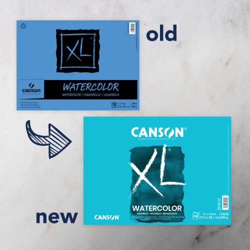 Canson XL Series Watercolor Textured Paper Pad for Paint, Pencil, Ink, Charcoal, Pastel, and Acrylic, Fold Over, 140 Pound, 11 x 15 Inch, 30 Sheets, White, 11"X15"