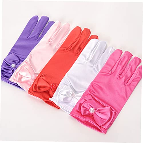 Princess Gloves for Kids Bowknot Design Micro Elastic Performance Gloves Short Cosplay Costume Accessories for Dress-Up Parties Suitable for Children4