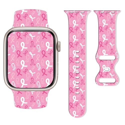 Breast Cancer Awareness Watch Bands Compatible with Apple Watch 38mm 40mm 41mm 42mm(Series 10) Fadeless Ribbon Soft Silicone Sports Wristband Strap Replacement for iWatch Ultra SE & Series 10/9/8/7/6/5/4/3/2/1