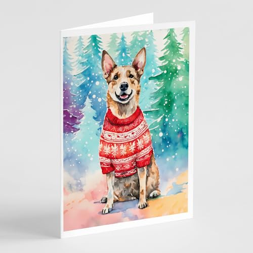Caroline's Treasures DAC3336GCA7P Australian Cattle Dog Christmas Greeting Cards Pack of 8 Blank Cards with Envelopes Whimsical A7 Size 5x7 Blank Note Cards