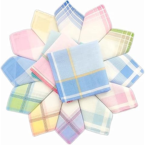 TanQiang 10 Pcs Multicolor Stripe Handkerchiefs Women Classic Pattern Vintage Pocket Hanky 100% Cotton Plaid Handerchief Cover