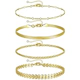 Zeffy Gold Ankle Bracelets for Women, 14k Gold Anklets Waterproof Layered Adjustable Anklet Bracelets Cuban Link Snake Chain Anklets Set Summer Beach Foot Jewelry Gift