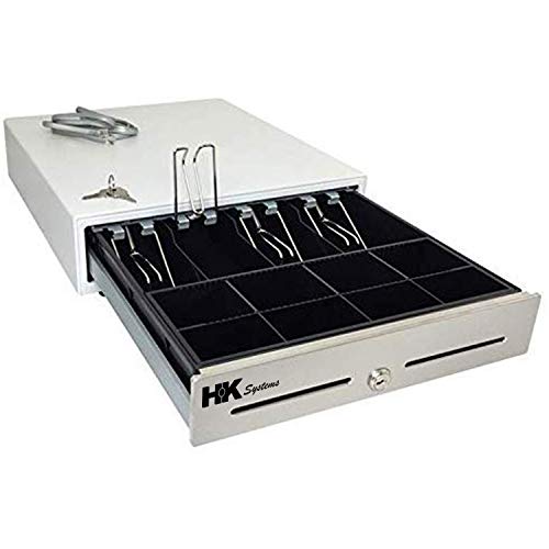 HK SYSTEMS 14""Stainless Steel" Front White Heavy Duty POS Interface Cash Drawer with 4Bill/8Coin