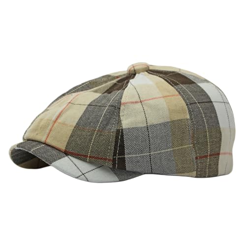 Barett Cap Herren Damen Baker Boy Hat - 8 Panel Retro Plaid Baskenmütze Schiebermütze Schirmmütze Newsboy Flat Caps Gatsby Hat Ivy Irish Cap (DE/NL/SE/PL, Alphanumerisch, Einheitsgröße, Khaki)