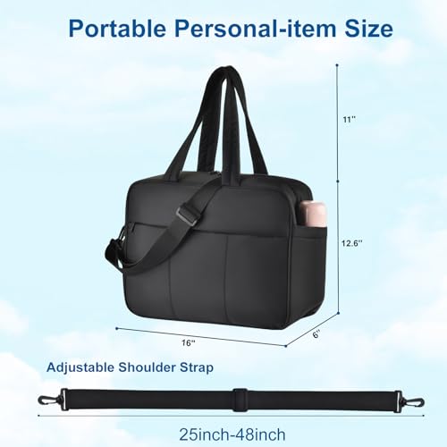 Felipe Varela Puffer Travel Duffle Bag, Gym Bag for Women with Shoe Compartment, Lightweight Tote Weekender Overnight Carry on Duffel Bags for Travel, Airplanes (Black,19L)3