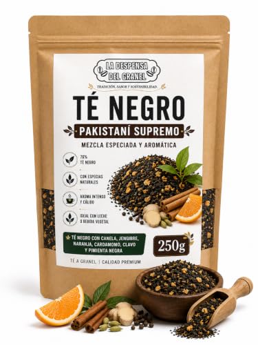 Té Negro Pakistaní Supremo a Granel | 76% Té Negro con Canela, Jengibre, Cardamomo, Naranja, Clavo y Pimienta | Té Especiado Aromático | La Despensa del Granel