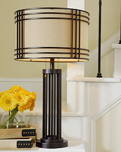 Signature Design By Ashley Hanswell 30" Rustic Industrial Metal Table Lamp With Pull Chain, Dark Brown #TOP1
