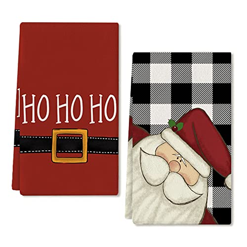 Arkeny Christmas Dish Towels For Christmas Decor Santa Claus Kitchen Towels 18X26 Inch Black Buffalo Plaid Washcloths Seasonal Ultra Absorbent Bar Drying Noel Ho Ho Ho Hand Towel For Cooking Set Of 2 #TOP1
