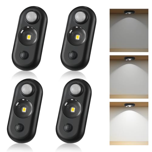 GLARESBOT 4 Pack LED Motion Sensor Puck Lights, Small Rechargeable Under Cabinet Lights, Dimmable Daylight White Closet Lights, Wireless Under Cabinet Lighting for Drawers and Kitchens