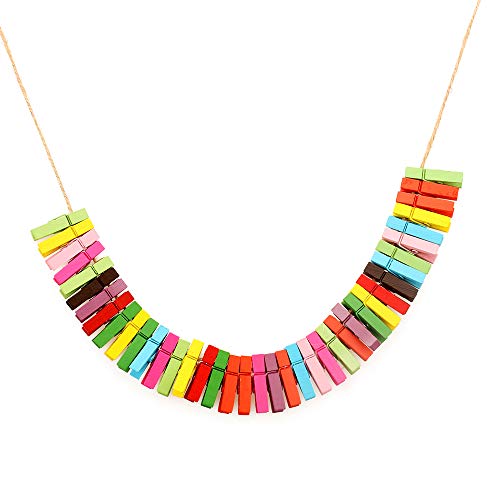 jijAcraft 100Pcs Clothespins with String, 1.4Inch Wooden Clothes Pins with 98Ft Jute Twine, 10 Colors Photo Clips, Small Baby Shower Decor Clips, Crafts Clothespins for Wedding, Birthday