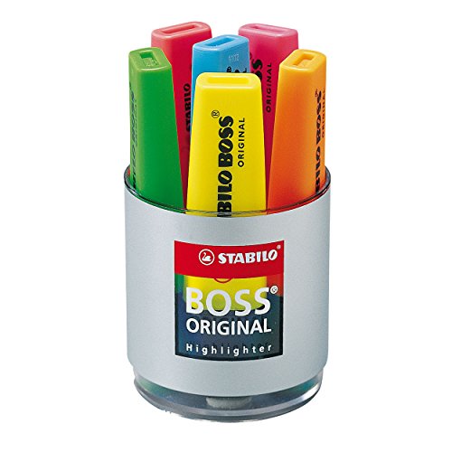 Textmarker - STABILO BOSS ORIGINAL - Box mit 6 Gläsern - gelb/grün/orange/rot/pink/blau