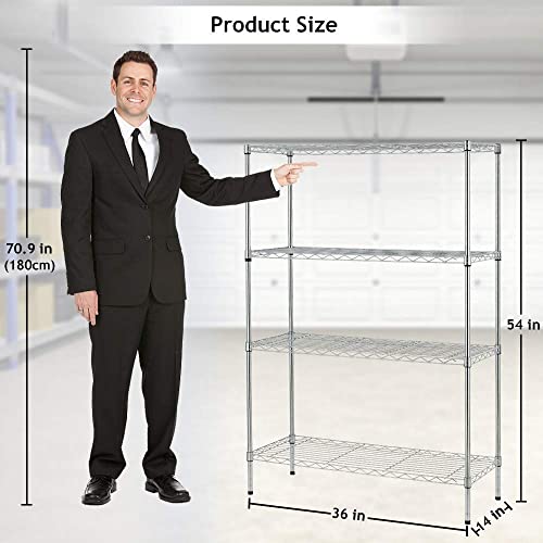 Payhere 4 Tier Wire Shelving Unit, Metal Steel Shelves Adjustable Storage Organizer,1000 Lbs Capacity, 54 Inch H X 36 Inch W X 14 Inch D, Garage Shelving Rack For Office Kitchen Pantry Chrome #TOP2