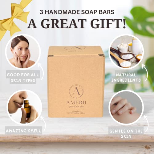 Amerii Luxurious Love Fleur Jasmine Soap Bar 3-Pack-100% Organic, Skin Care Perfection With Shea Butter, Castor Oil, Essential Oils & Vitamin E For Relaxing Bubble Bath & Self Care Gift #TOP2