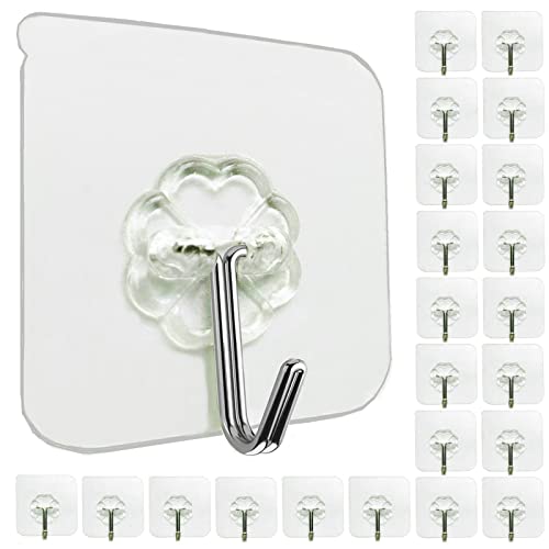 Jwxstore Wall Hooks for Hanging Heavy Duty Self Adhesive Hooks 24 Pack 33lb(Max) Transparent Seamless Hooks Keys Bathroom Shower Outdoor Kitchen Door Home Improvement Sticky Hooks