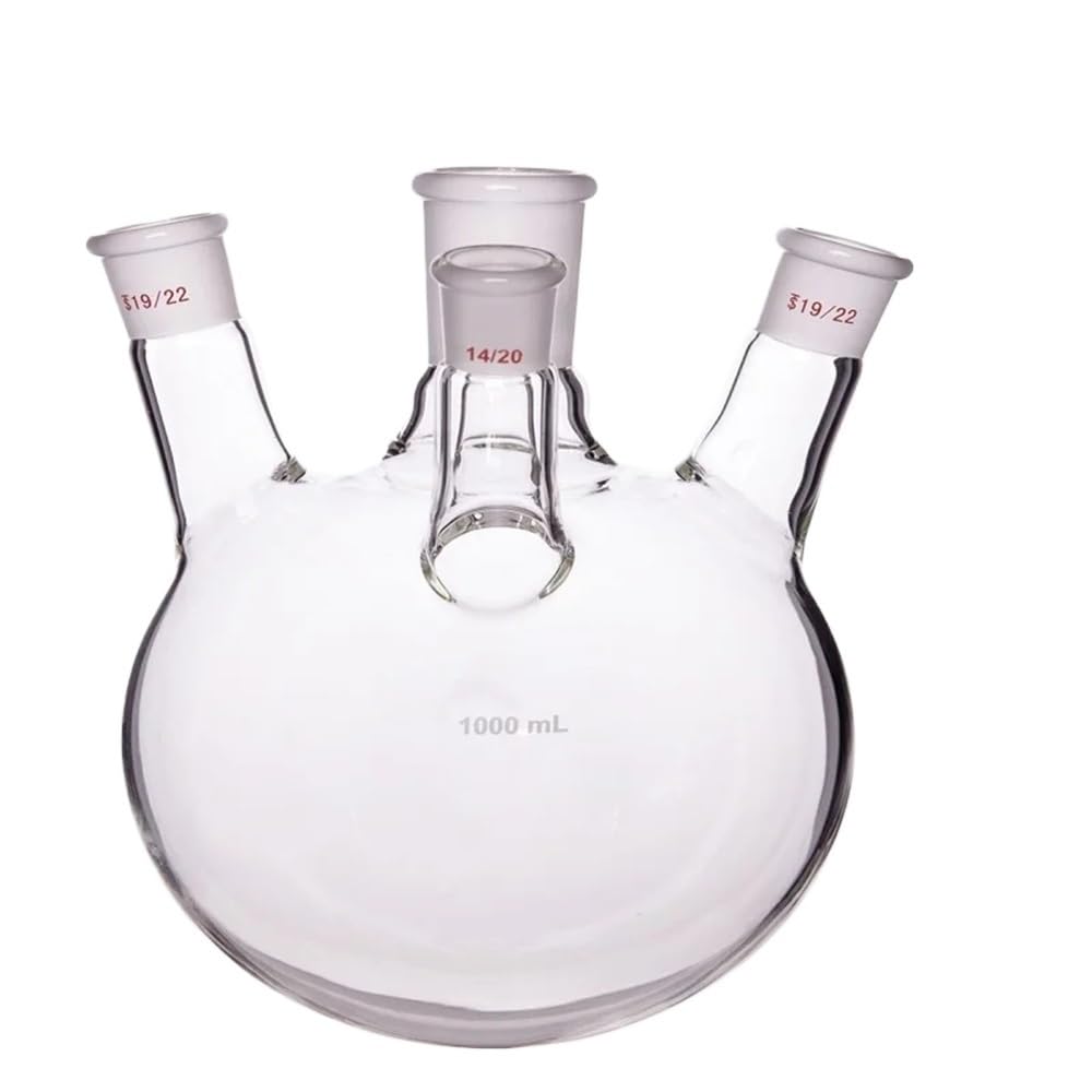 For laboratorio, frasco oblicuo de cuatro bocas de paredes gruesas, matraz de cuatro bocas de forma oblicua, capacidad 1000 ml, vidrio de borosilicato(1000mL-F2290091)