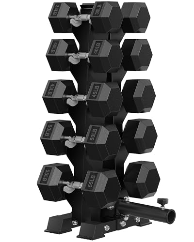 HANDBODE Dumbbell Set with A-Frame Rack, Rubber Coated Dumbbells 450 lb B