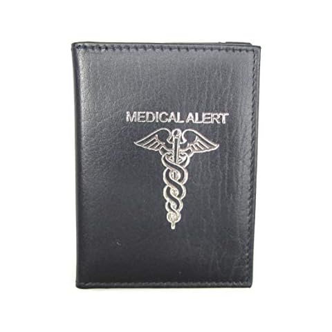Leather Medical Alert Wallet Card Holder Silver Logo (Will Hold COVID Vaccine Card) Cover