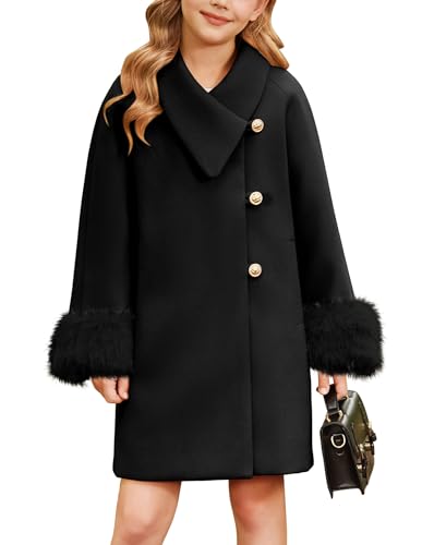 GRACE KARIN Girls Winter Dress Jacket Little Girl Faux Fur Black Trench Coat Kids Long Lined Outerwear Size 8