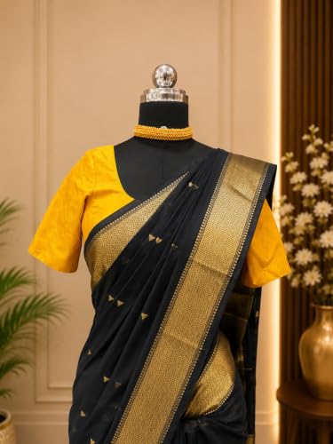 DRIDH TEXTILES black maheshwari cotton silk saree – image 2