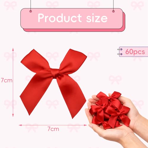 Miniatura 2 de Jisrcha 60 Lazos, Lazos Pequeños Para Bricolaje, Lazos Navideños Decorativos Hechos A Mano Para Bodas, Envolver Regalos, Manualidades, Tartas, Decoración De Bolsas De Merienda Rojo