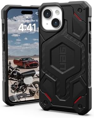 URBAN ARMOR GEAR UAG Case Compatible with iPhone 15 Case 6.1" Monarch Pro Carbon Fiber w/Red Accent Corner, Built-in Magnet Compatible with MagSafe Charging Premium Rugged MIL-STD Protective Cover