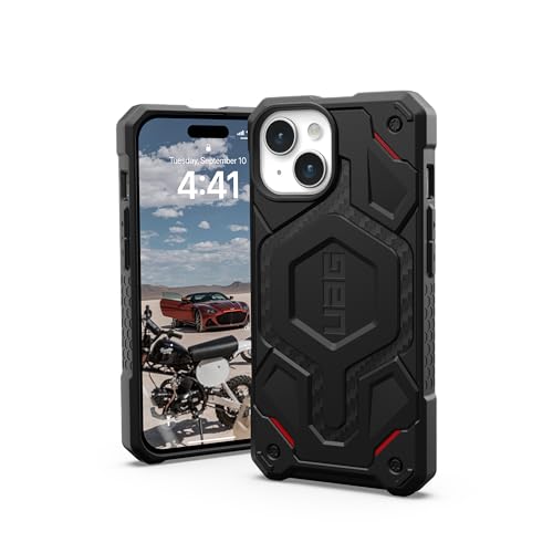 URBAN ARMOR GEAR UAG Case Compatible with iPhone 15 Case 6.1" Monarch Pro Carbon Fiber w/Red Accent Corner, Built-in Magnet Compatible with MagSafe Charging Premium Rugged MIL-STD Protective Cover by URBAN ARMOR GEAR - Used condition - US$45.00