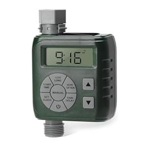 Sprinkler Timer, Programmable Irrigation Water Timer for Garden Hose, Solar/Battery Dual Power & Professional Leak-Proof Design, Rain Delay/Auto/Manual Watering System, Green