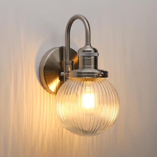 Image of Yosoan Retro Ribbed Glass Wall Light Sconce Brushed E27