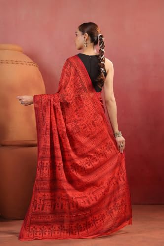 Image of TAMAIRA FASHION Off White Mulmul Pure Cotton Saree For Woman Warli Printed|Office Wear Daily Wear Sarees For Women Without Blouse Piece (Available in 21 Colours)