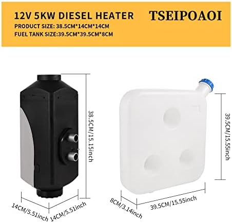 Tseipoaoi 12V 5KW Air Diesel Heater with LCD Switch, Remote Control, Silencer &10L Tank,  Night Heater for Car Trucks Bus Lorry Motorhomes Campervans Boat Touring Car
