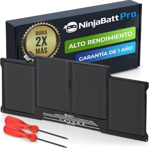 Batería NinjaBatt A1466 A1496 Compatible con Apple MacBook Air 13 Pulgadas [2010 2011 2012 2013 2014 2015 2016 2017 Años] A1369 A1405 A1377   Alto Rendimiento [7200mAh/55Wh/7.6V]