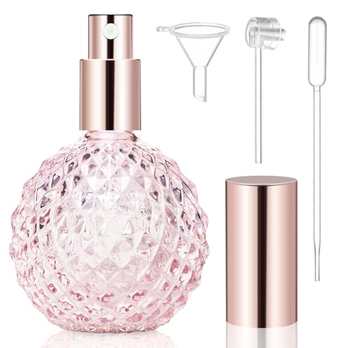 Perfume Spray Bottle, 100ml Blush Pink Refillable Perfume Bottles Empty, Vintage Glass Atomizer Sprayer for Fragrance, Cologne Spray Bottle Decorative Dispenser for Cosmetic Liquid Home Decor Cocktail