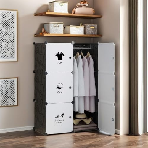 Image of EXVITO 6 Door Kids Plastic Wardrobe for Clothes, Foldable Plastic Almirah for Clothes, Collapsible Wardrobe for Storage, Baby Cupboard for Clothes, Storage Rack for Kids - Black