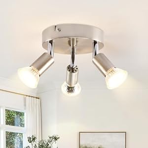 Lichtmaler LED Deckenlampe 3 Flammig Deckenspots - Deckenleuchte GU10 Edelstahl Deckenstrahler Schwenkbar 330°Industrial Schlafzimmerlampe Esszimmer, Ohne Leuchtmittel