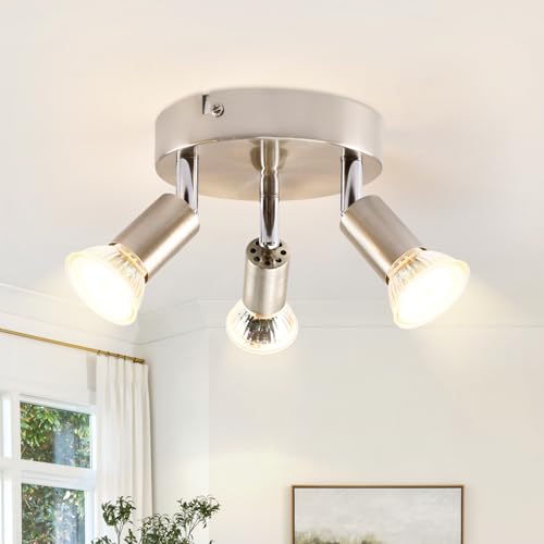 Lichtmaler LED Deckenlampe 3 Flammig Deckenspots - Deckenleuchte GU10 Edelstahl Deckenstrahler Schwenkbar 330°Industrial Schlafzimmerlampe Esszimmer, Ohne Leuchtmittel