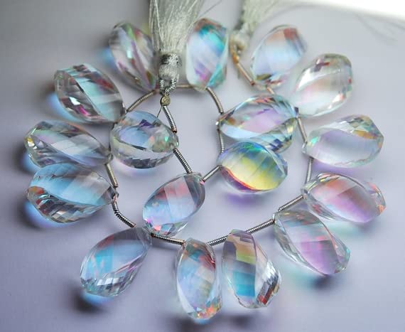 Quartz arc-en-ciel mystique en briolette torsadée LKBEADS pour fil de perles 8"
