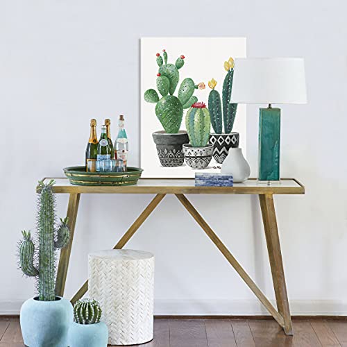 Cactus Wall Art Wall Decor: Cactus With Red And Yellow Flowers In Mexican Floral Pot Poster Framed Cactus Bathroom Decor Boho Painting Tropical Green Plant Prickly Canvas For Home Decorations 12''X16'' #TOP2