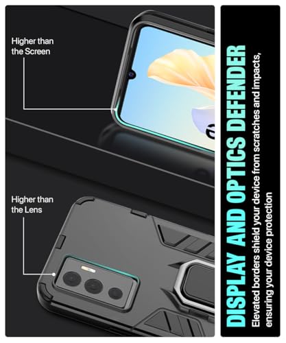 Image of WOW IMAGINE Shock Proof Back Case Mobile Cover for Vivo V23E 5G | for Vivo Y75 4G (Tough Armor | Hybrid PC + TPU | Full Protection with Ring Holder & in-Built Kickstand | Black)