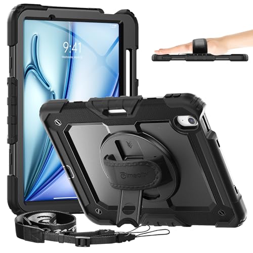 Timecity iPad Air 11インチ ケース (2025新モデル) 耐衝撃 三層保護 360回転スタンド 保護フィルム ハンド&ショルダーストラップ ペン収納付き 仕事 現場 傷防止 頑丈 2025/2024 iPad Air11インチ ケース M3/M2チップ 保護カバー (ブラック)（適格請求書発行可能）