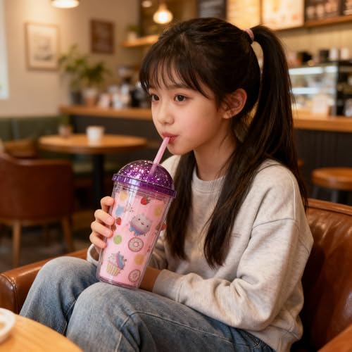 Gabby’s Dollhouse 3D Soda Cup 450ml with Dome Lid & Straw, Dual‑Layer Kids Tumbler Featuring Gabby, Pandy Paws & Cakey Cat - Image 4