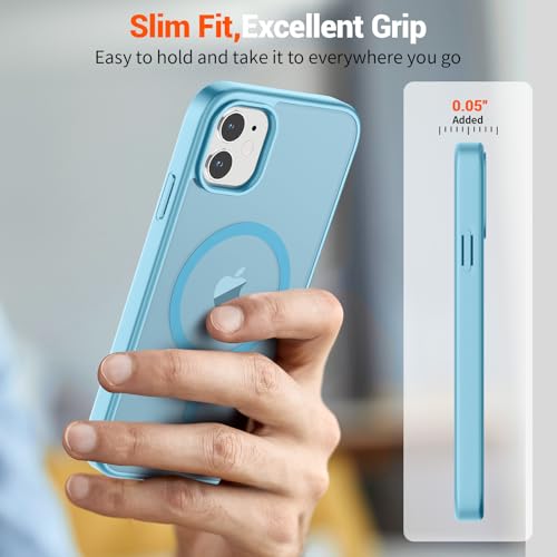 Image of SUPFINE Magnetic for iPhone 11 Phone Case (Compatible with MagSafe) (Military Grade Drop Protection) Slim Translucent Matte Shockproof with Anti-Fingerprint Phone Case,Light Blue