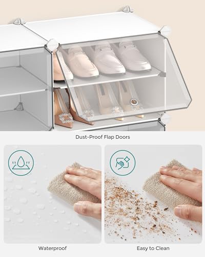 SONGMICS Shoe Rack Organizer, 12-Tier Shoe Storage Cabinet for Closet and Entryway, Holds 48 Pairs of Shoes, Adjustable, Cloud White and Trasparent ULPC040W01
