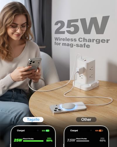 2Pack Magnetic Wireless Charger 25W Fast Charger for iPhone 17/16/15/14/13/12 Series & AirPods, Portable Wireless Charging Pad for Travel Home Office Desk, 9.8FT-White with Plug — view 2