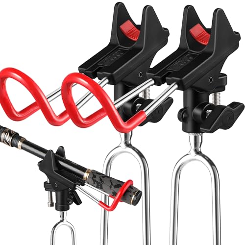 Fishing Rod Holders - Metal Construction Stainless Steel Bank Heavy-Duty Dual Spike Ground Rod Stand, Upgraded 360 Degree Adjustable Fishing Pole Stand Equipment for Bank, Beach.