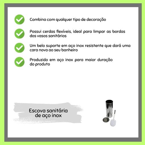 Kit Escova Sanitária + Lixeira Inox 5 Litros Para Banheiro