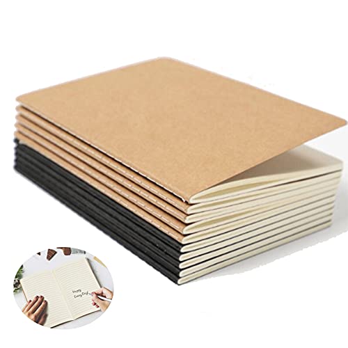 Lot De 12 Carnet De Note,Carnet De Croquis,Carnets De Voyage Au Format a5 Avec Lignes Horizontales,Couverture En Papier Kraft Noire,Ou Marron,Pour Bureau Agenda l'École l'Écriture Garçons Filles Cover