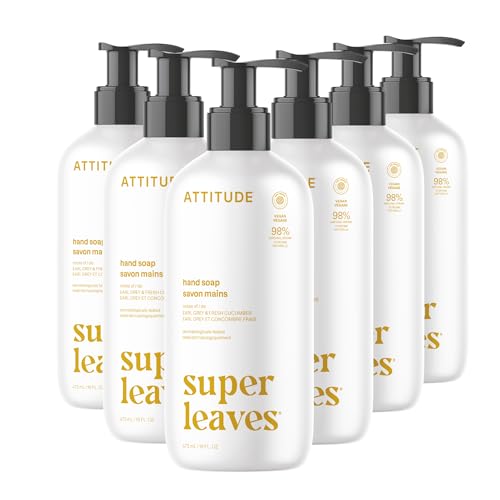 ATTITUDE Liquid Hand Soap, EWG Verified, Plant and Mineral-Based, Vegan Personal Care Products, Earl Grey & Fresh Cucumber Scent, 16 Fl Oz (Pack of 6)