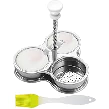 3 Cups Stainless Steel Egg Poacher, Poached Egg Cooker Nonstick Poached Egg Maker Egg Poacher Pan Cups Round Poached Egg Pan with Oil Brush for Breakfast Boiled Eggs