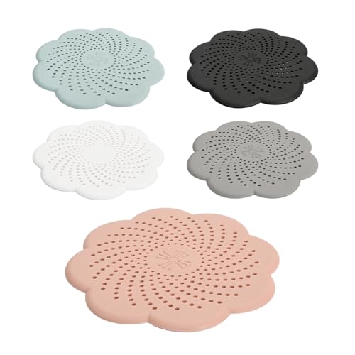 Rieoany 5 Piezas Filtro Desagüe Ducha de Silicona, Atrapa Pelos Ducha, Filtro Ducha Pelo, Universal Antiatascos, Rejilla Desagüe Baño Cocina, Negro, Gris, Blanco, Rosa, Azul